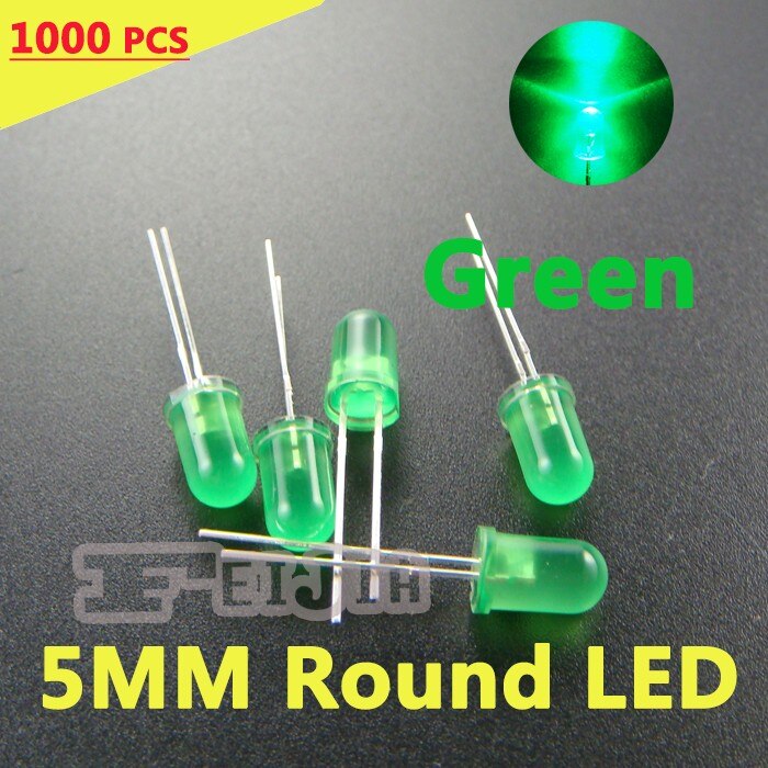 1000 stks/partij 5mm Groene Ronde LED Diode Lndicator lichten Super bright [Groen] DC1.9-2.5V