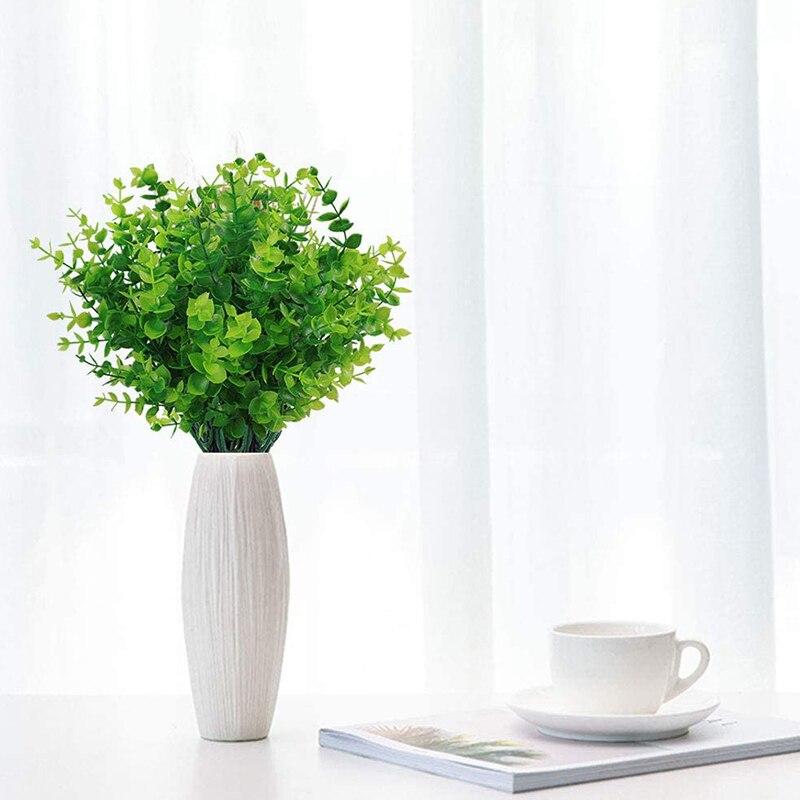 24 Pack Artificial Greenery Outdoor Plants Plastic Boxwood Shrubs Stems for Home Farmhouse Garden Office Wedding