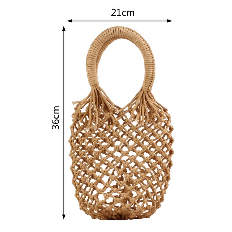 Sac de plage en fil de coton tissé à la main, nouvelle série de fils de coton de Style Mori de poche en filet de couleur Pure, sac de plage de
