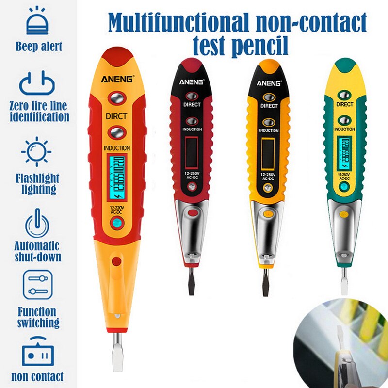 Digital testpenna testare elektrisk lcd-display skruvmejsel spänningsdetektor testpenna ac  dc 12-250v för elektrikerverktyg