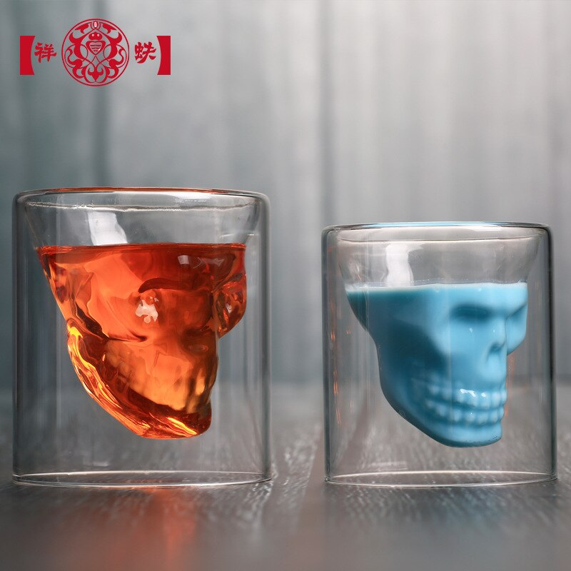 Vaso de chupito con forma de calavera 25 75 150 250ml, Copas de cristal para Whisky, Vodka y café, suministros para Bar, botellas de cerveza, copas de vino