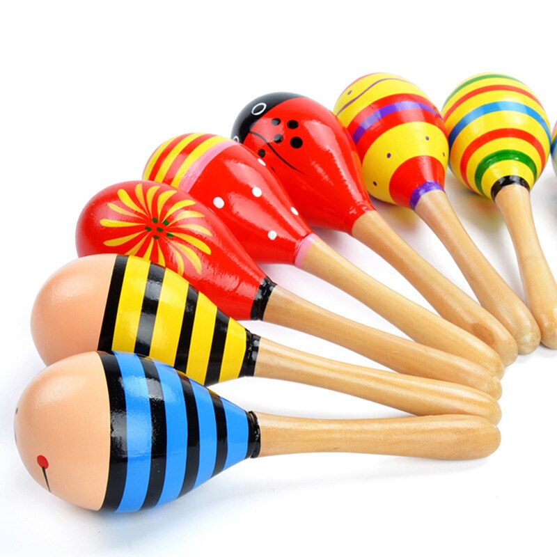 Børns kognitive legetøj musikinstrumenter farvet træ sandhamre rasler sandkugler træ træ pædagogisk legetøj