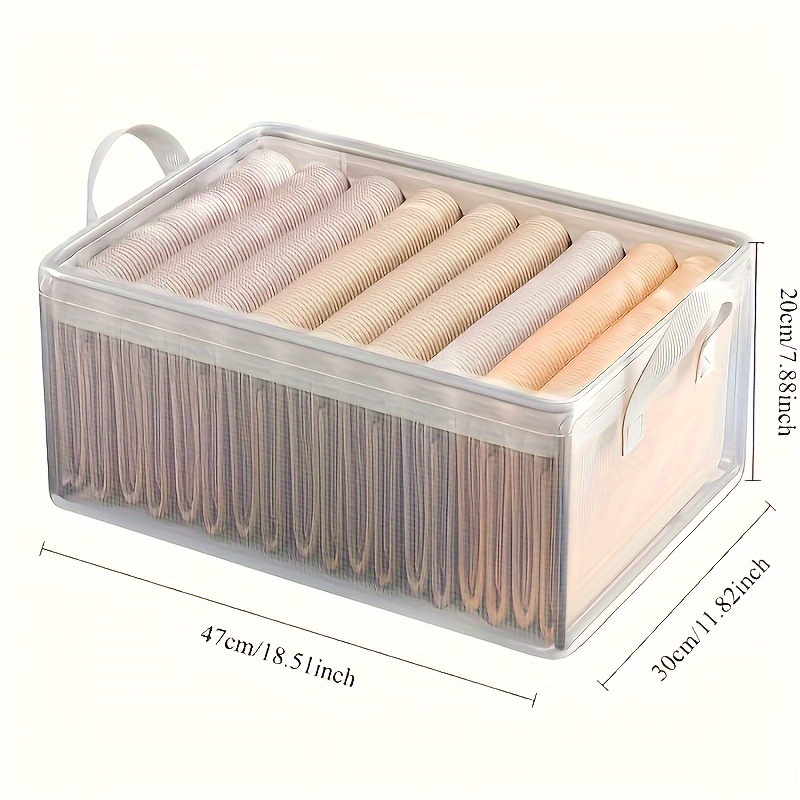 Contenedor de almacenamiento de PVC con tapa, plegable, transparente, a prueba de polvo, marco de acero inoxidable, organizador de guardarropa para ropa interior, dormitorio en casa