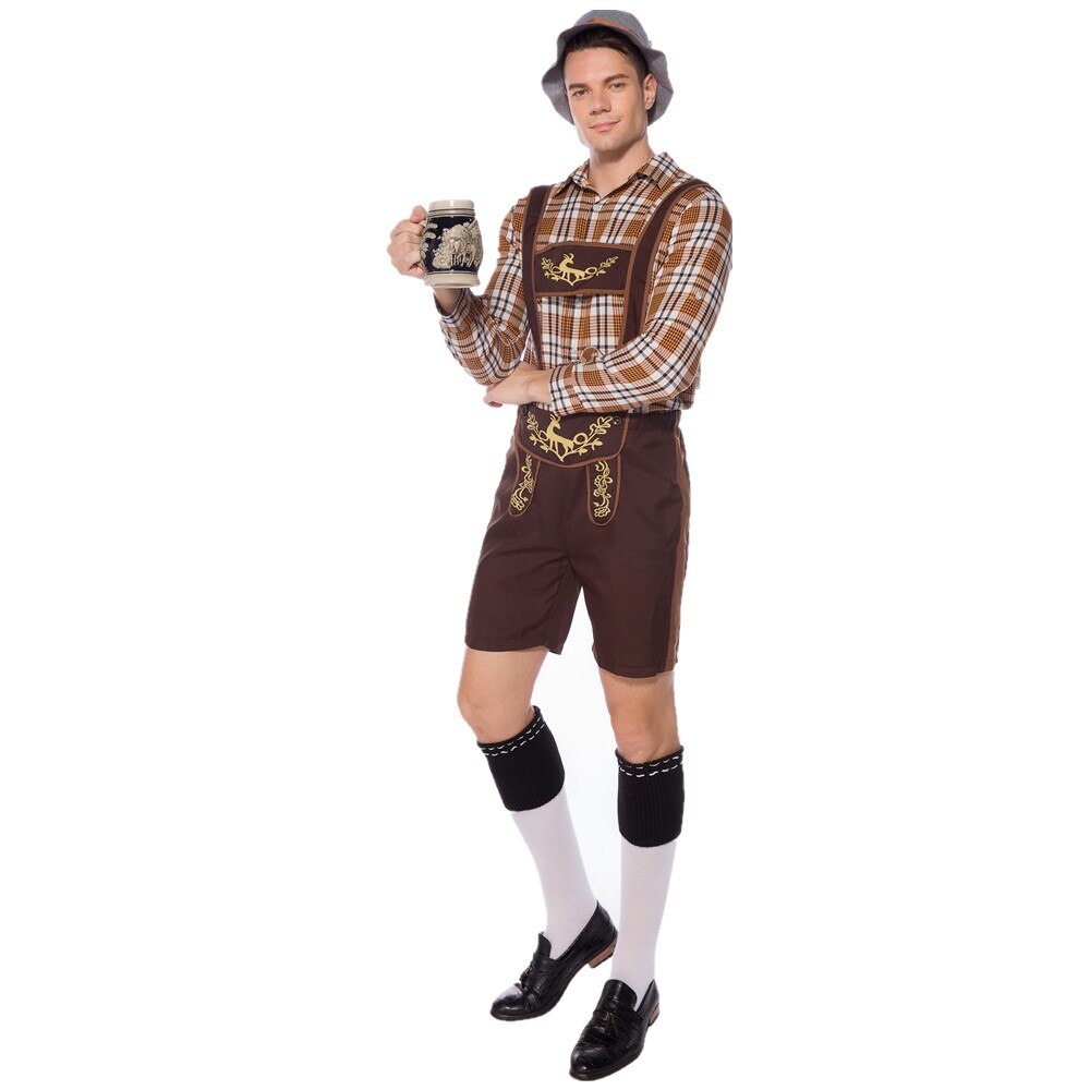 Tyskland voksen mann tradisjonell oktoberfest kostyme bayersk lederhosen øl herre fancy kjole karneval fest bukseseler shorts