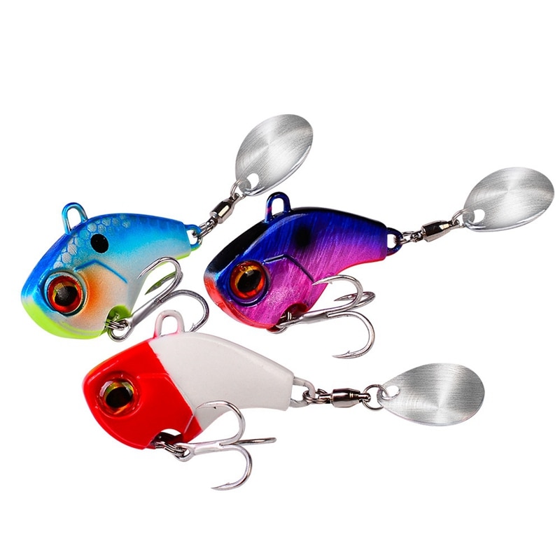 28G 4Cm Metal Vib with Rotating Spoon Tail Fishing Lure Sinking Lures Fishing Tackle Vibration Spinner