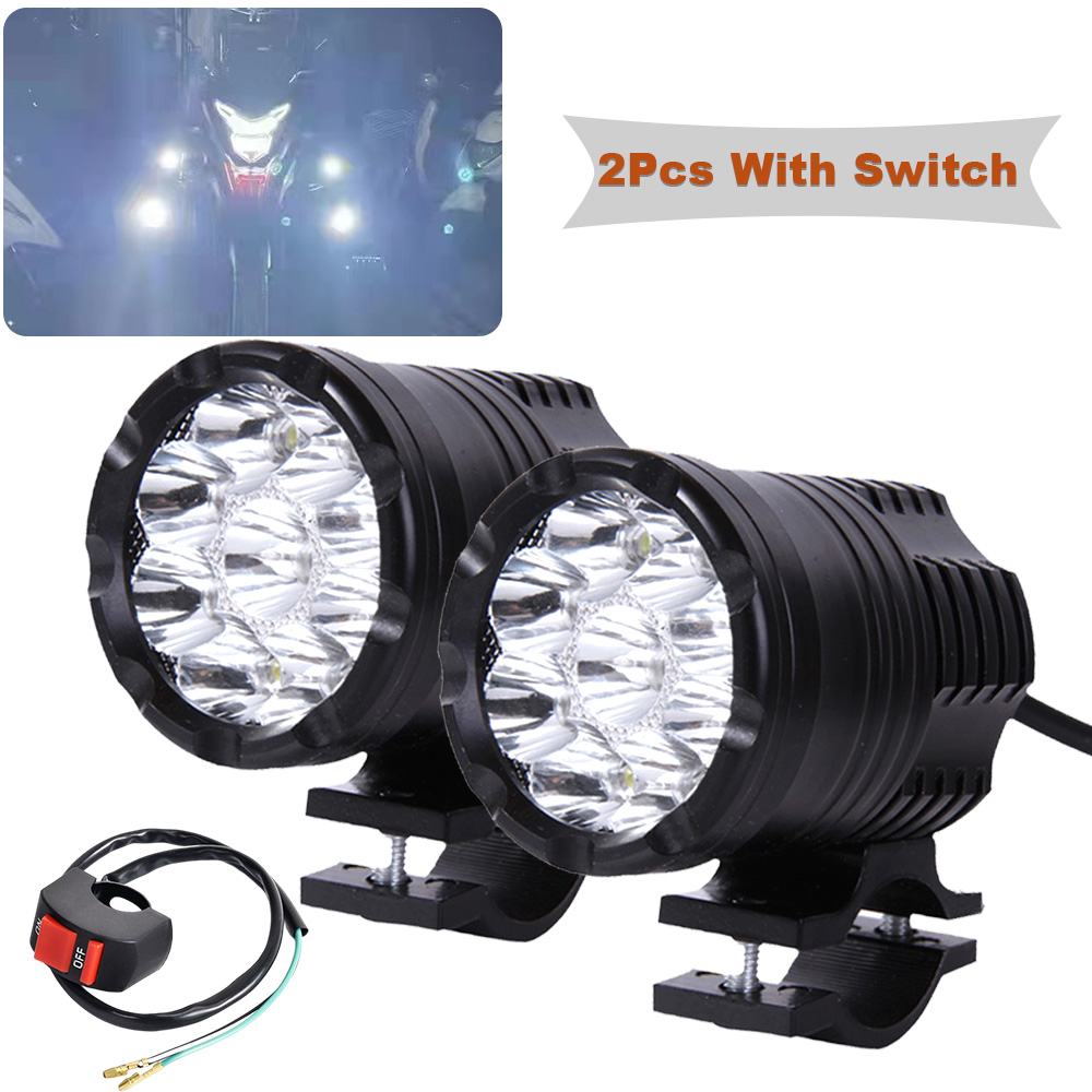 9 Chips Additional LED Headlights For Motorcycle High/Low/Strobe Long Range Lights Moto Fog Light Auxiliary Motocross Spotlight: GRAY