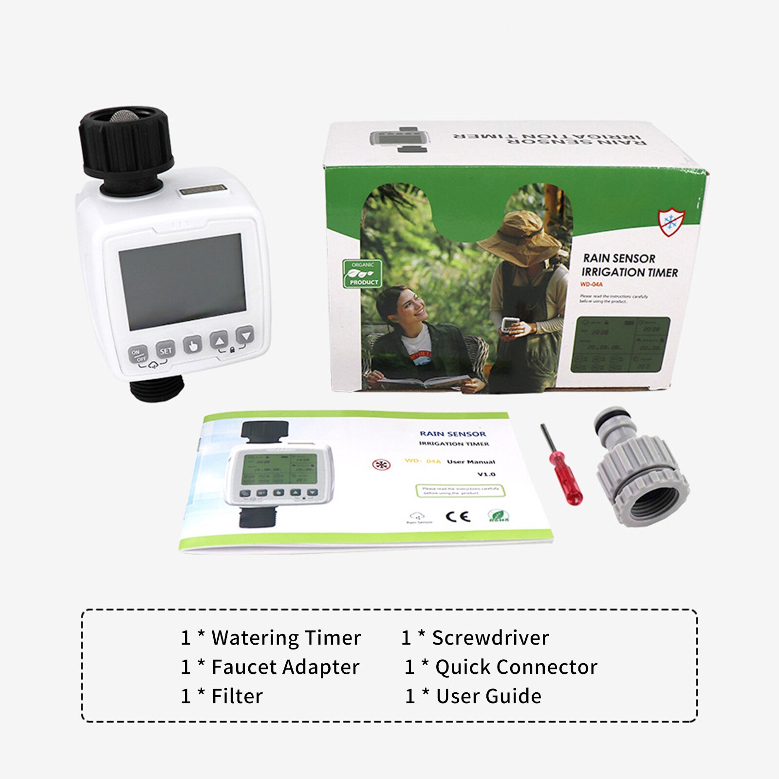 Garden Water Timer Programmable Plants Watering System Sprinkler Timer Large Screen Irrigation for Pot Plants Lawn Flower Beds