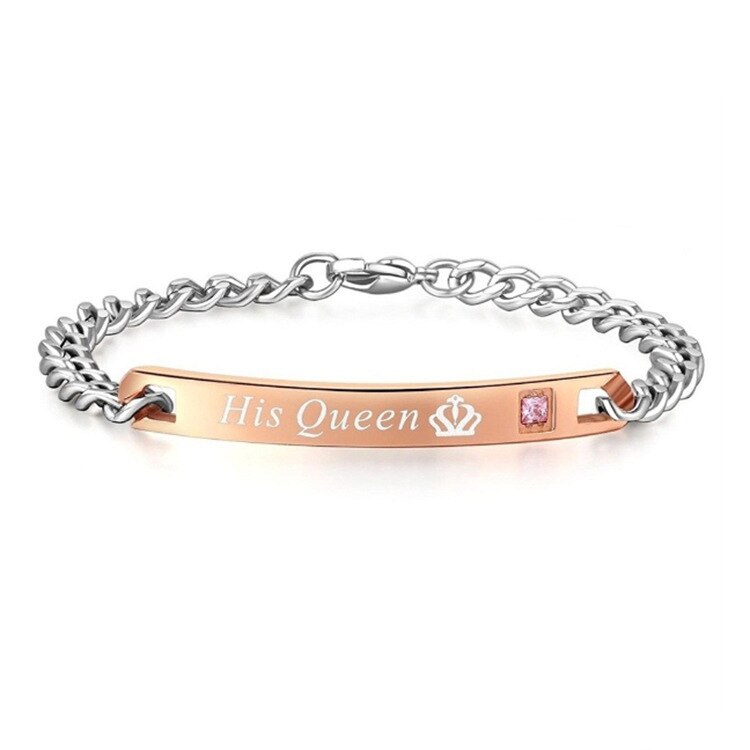 Diy amantes pulseira sua rainha seu rei sua besta sua beleza de aço inoxidável strass coroa charme casal pulseira presente