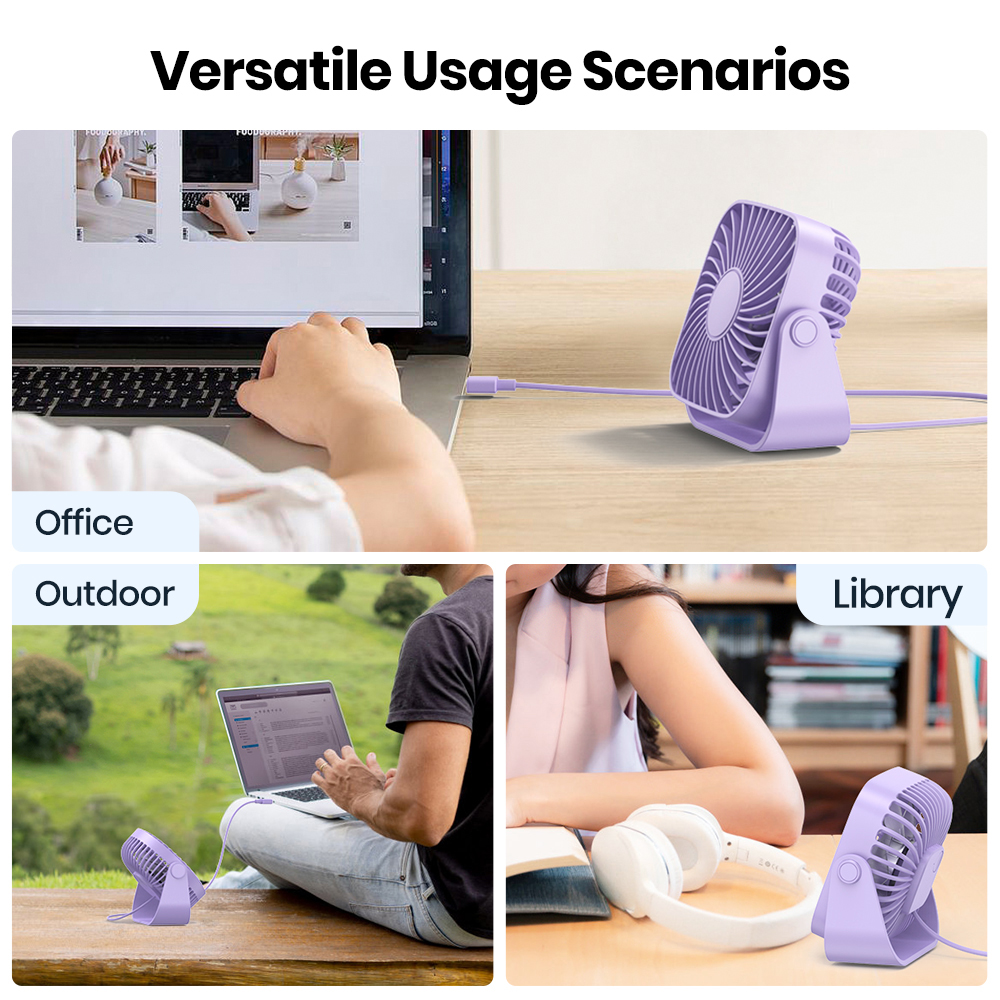 TOPK 4 inch USB mini-bureauventilator, 3 snelheden stille draagbare desktop-tafelventilator, 360 ° Aanpassing persoonlijke kleine ventilator voor slaapkamer thuiskantoor