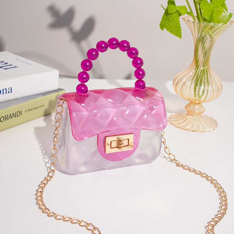 Mini sac à main en perles pour femmes, de petits sacs carrés en gelée, pochette à bandoulière de styliste avec chaînes de luxe: rose
