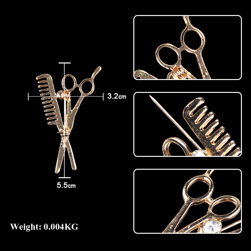 SA SILVERAGE Schere und Kamm Broschen für Frau Friseur Werkzeuge bilden Stifte und Broschen Edelstein Brosche Schmuck