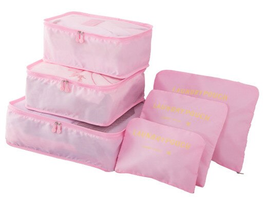6 PCS Travel Storage Bag Set For Clothes Tidy Organizer Wardrobe Suitcase Pouch Travel Organizer Bag Case Shoes Packing Cube Bag: Pink