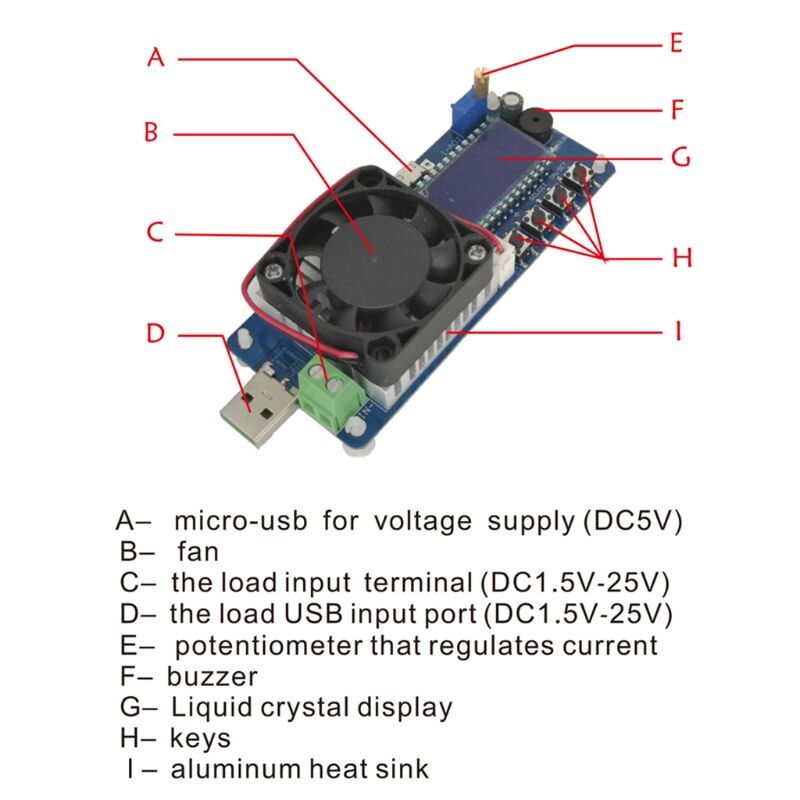 Electronic Load USB Load Tester 25W/35W Constant Current Battery Capacity Tester