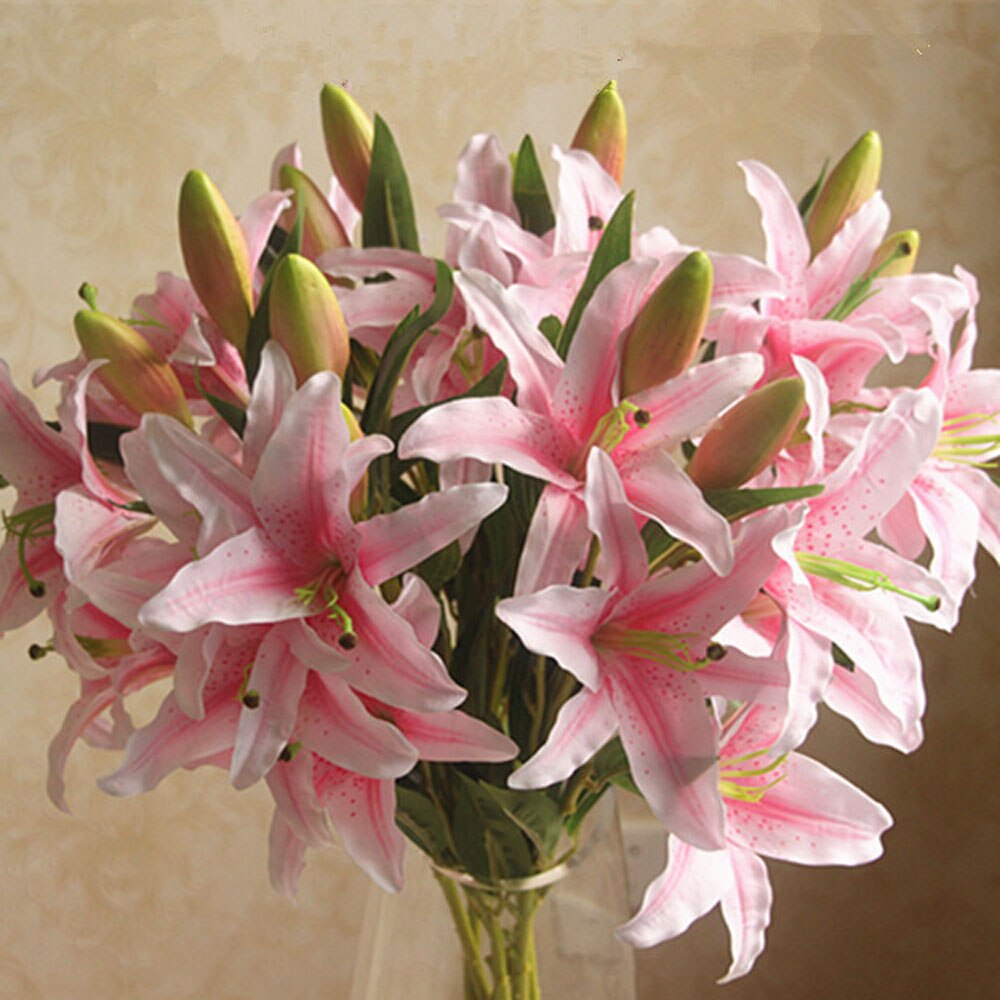 Cheap 5pcs/lot Hotel Bedroom Decor White/Pink 70cm 6 Heads Silk Cloth Lily Wedding Party Decoration Artificial Flower Branch