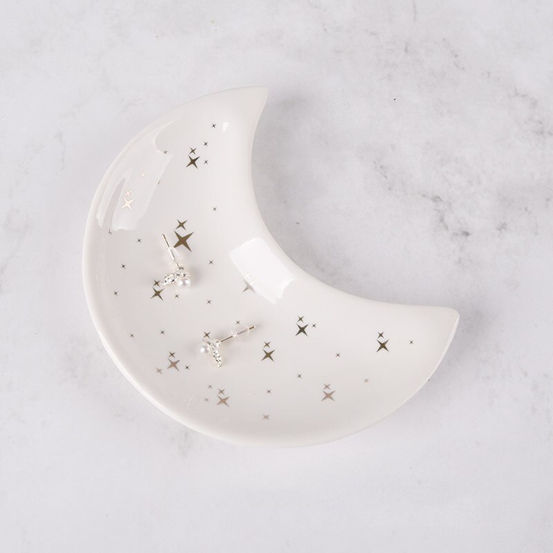 Ceramic Moon Shape Small Jewelry Dish Earrings Necklace Ring Storage Plates Fruit Dessert Display Bowl Decoration Tray: Style H