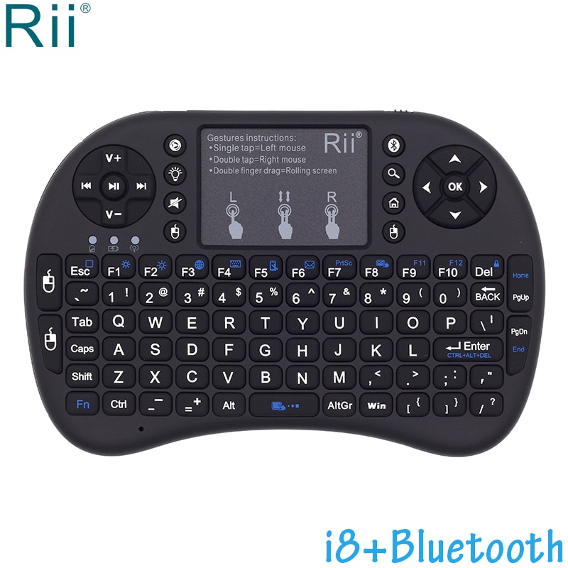 Rii i8+ Backlit Mini Wireless Bluetooth Keyboard Air Mouse with Touchpad for Android TV Box, Mini PC, Projectors, Laptops
