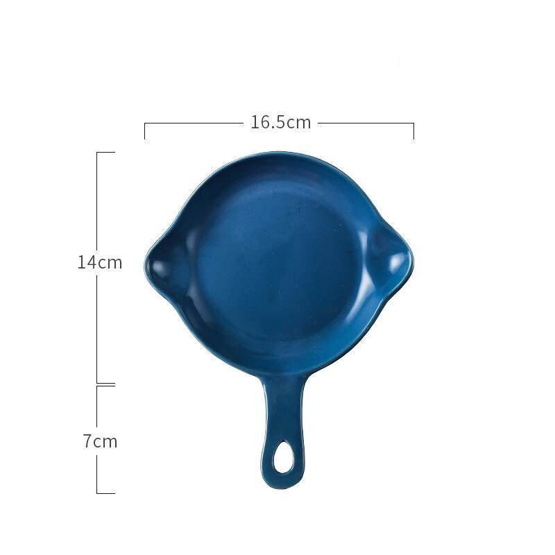 Nordisk keramisk morgenmadstallerken bageplade porcelænsservice tallerken med håndtag husholdnings lille bøf skive hjemmeservice værktøj: Rundblå