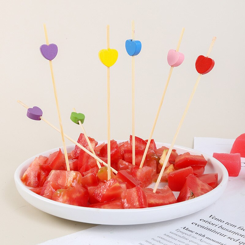 100 Pcs 12mm Love Fruit Sticks Disposable Platter Sushi Cocktail Snack Bamboo Sticks