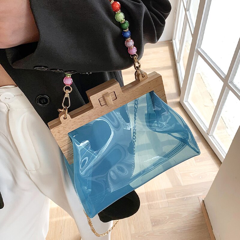Transparent Jelly Tote bag Summer High PVC Women's Handbag Chain Shoulder Messenger Bag Travel Bag