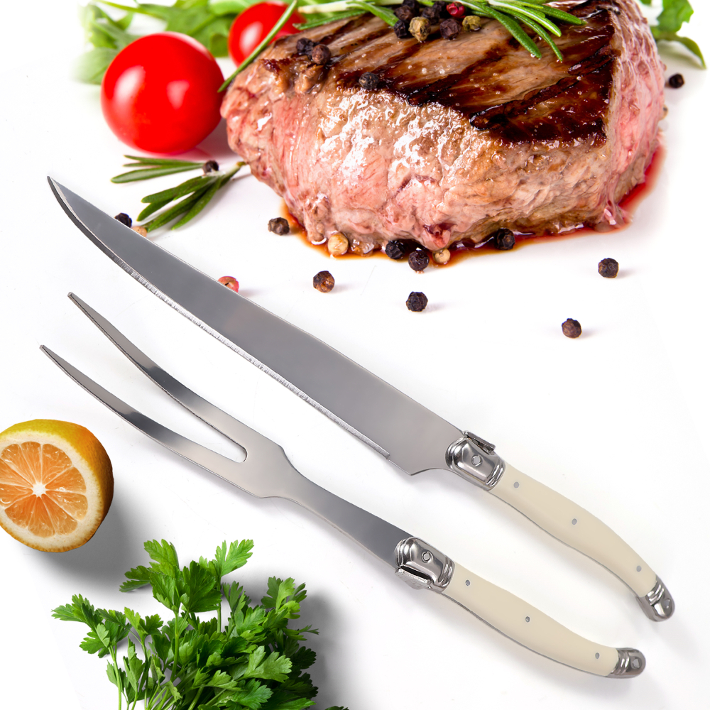 Juego de tenedor y cuchillo para tallar de acero inoxidable, parrilla para cortar barbacoa, herramientas para verduras, herramientas para servir ensalada, cuchillo de pavo, carne asada, tenedor