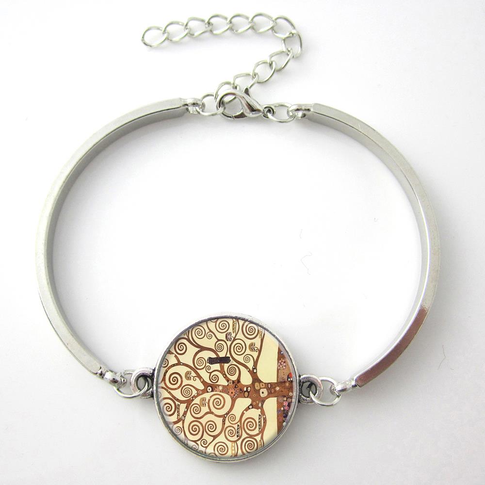 TAFREE Brand Gustav Klimt Tree Of Life Bracelet Silver-Plated Glass Dome Art Picture Bangles Men Jewelry D937