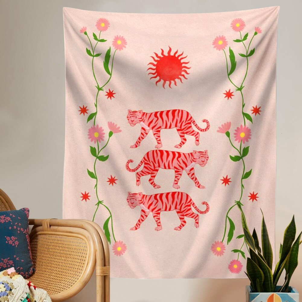 Tiger blomma gobeläng vägghängande för vardagsrum sovrum dekor rosa gobelänger flicka & #39 ;s rum sovsal dekoration väggduk