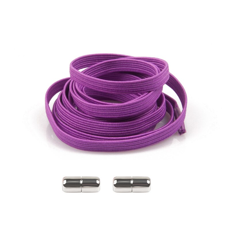 1 paar veters zonder strik, platte elastische veters, kindersneakers voor volwassenen, veters, snelle, luie veters, schoenveters met metalen capsulegesp: Paars