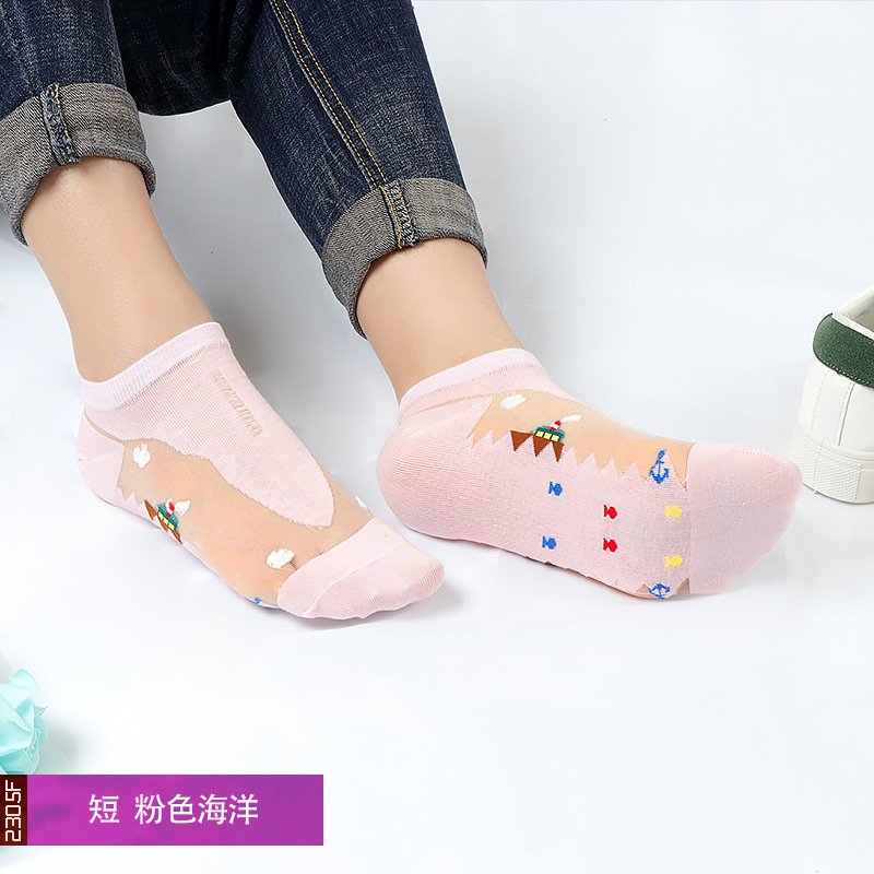 Glas kristall baumwolle boden sexy unsichtbar seide Stiefel Gittergewebe Fischnetz transparent Knöchel Netz Garn Dünne Frauen Kühlen Socken: FY01haiyangsjfen