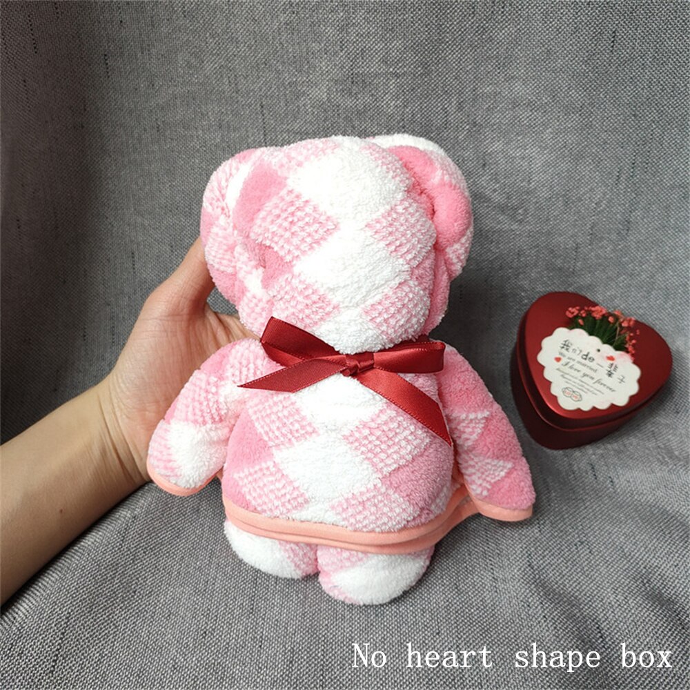 Teddy w kształcie niedźwiedzia ręcznik koralowy aksamitny rombowy ręcznik chłonny twarz ręczniki kąpielowe prezent ślubny prezent urodzinowy 35x75CM ręcznik domowy: Pink / Handbag
