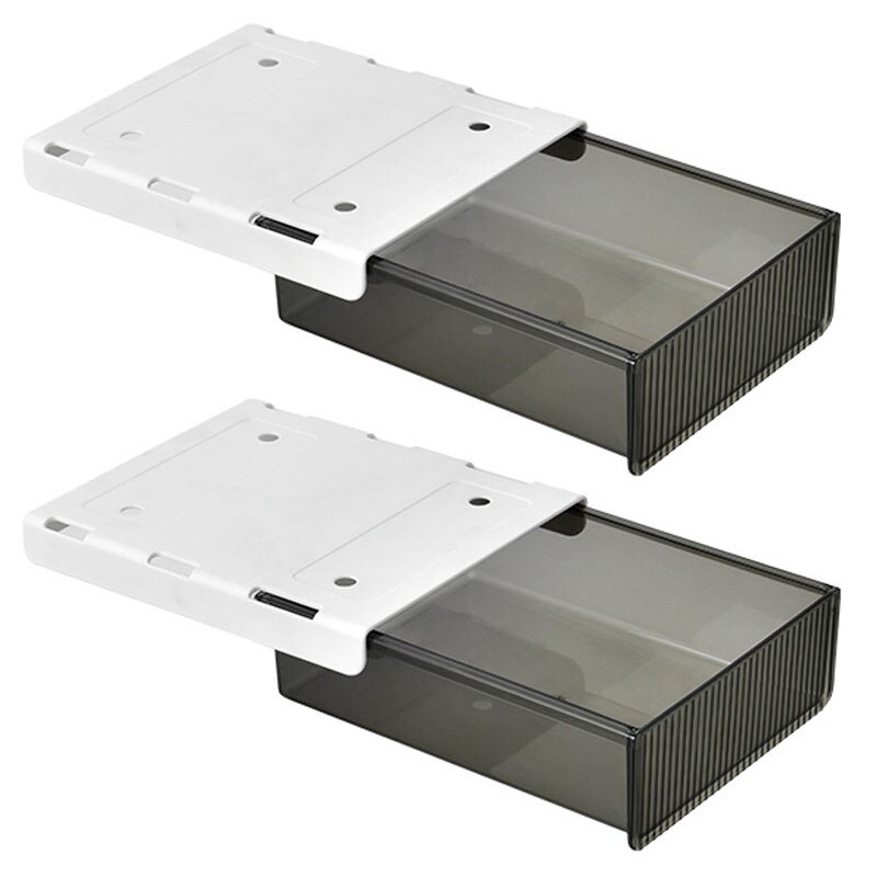 Cajones de almacenamiento debajo del escritorio, organizador de oficina en casa, bandeja oculta creativa, herramienta de organización, Caja de almacenamiento transparente, 2 uds./lote: Black-21x17x5.7cm