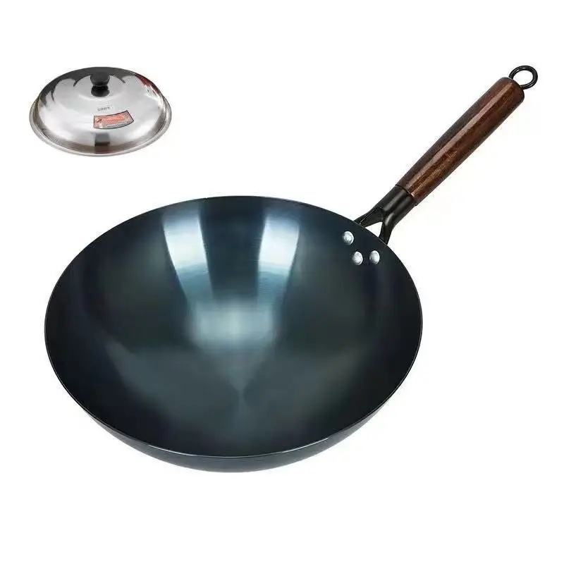 Handmade Iron Wok Traditional round Bottom Non-Stick Cooking Pot Healthy Home Use Street Vendor Wok Chinese Style Stir-Fry: green / 26cm