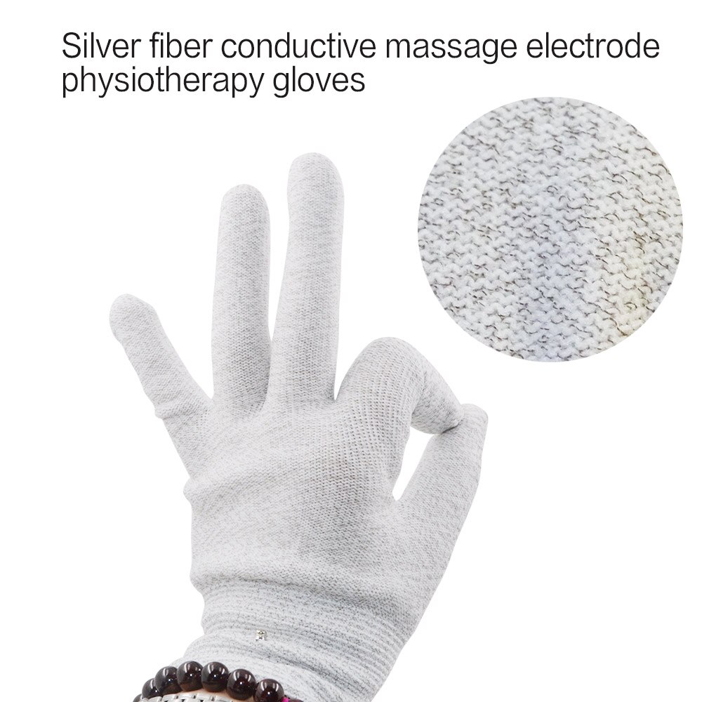 Guantes de fibra Electroshock para masaje, manoplas conductoras de masaje transpirables con Cable para máquina de terapia Tens, alivio del dolor y relajación