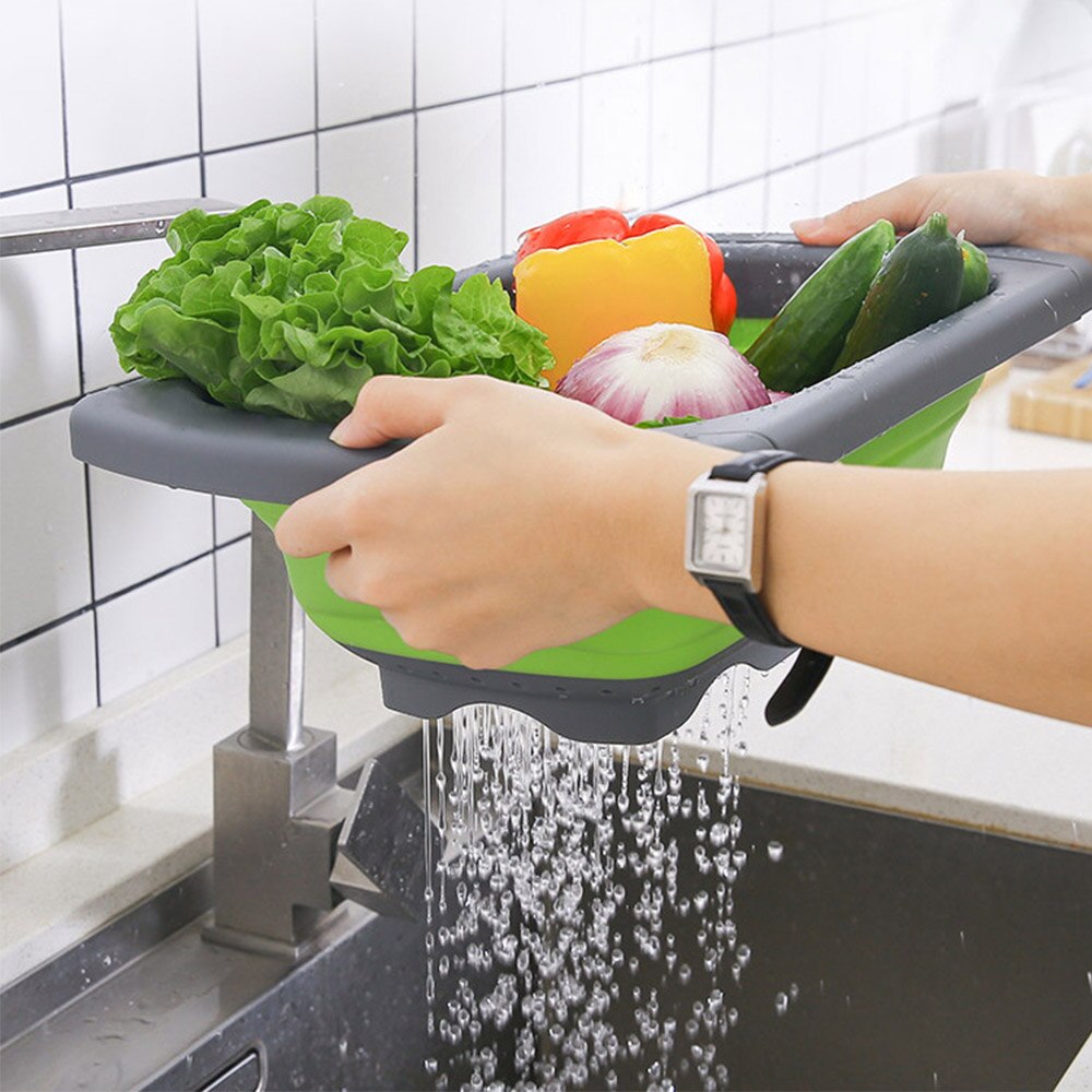 Passoire rétractable pliable en silicone au-dessus de l'évier avec poignée, passoire pliable de cuisine, bols, panier de filtre à eau de vidange
