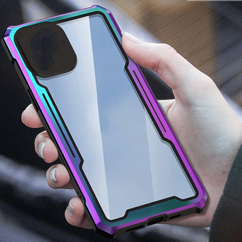 Phone Case for Apple iPhone 12 Pro - Metal Frame PC Clear Backplane 3-in-1 Protective Cover