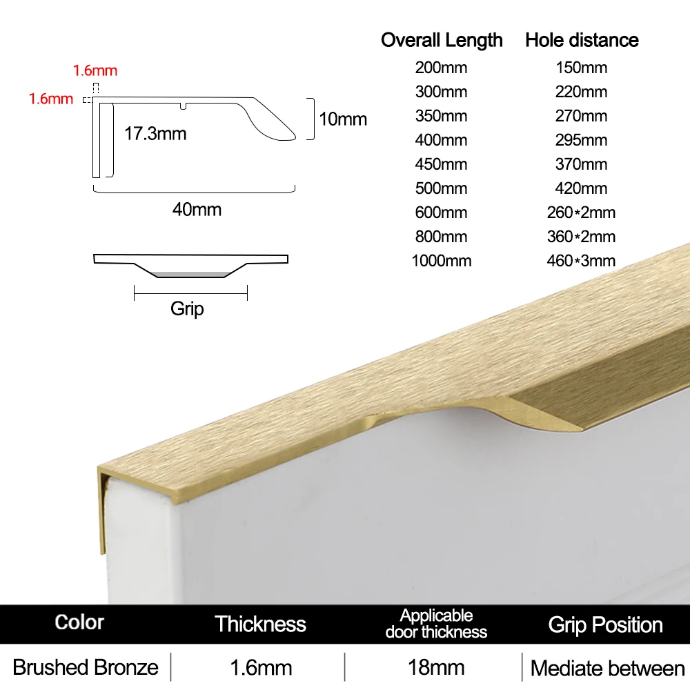 Invisible Long Handle Aluminum Alloy Kitchen Cabinet Handles Black Cupboard Wardrobe Door Handle Hidden Handles for Furniture: 8XL / Blue