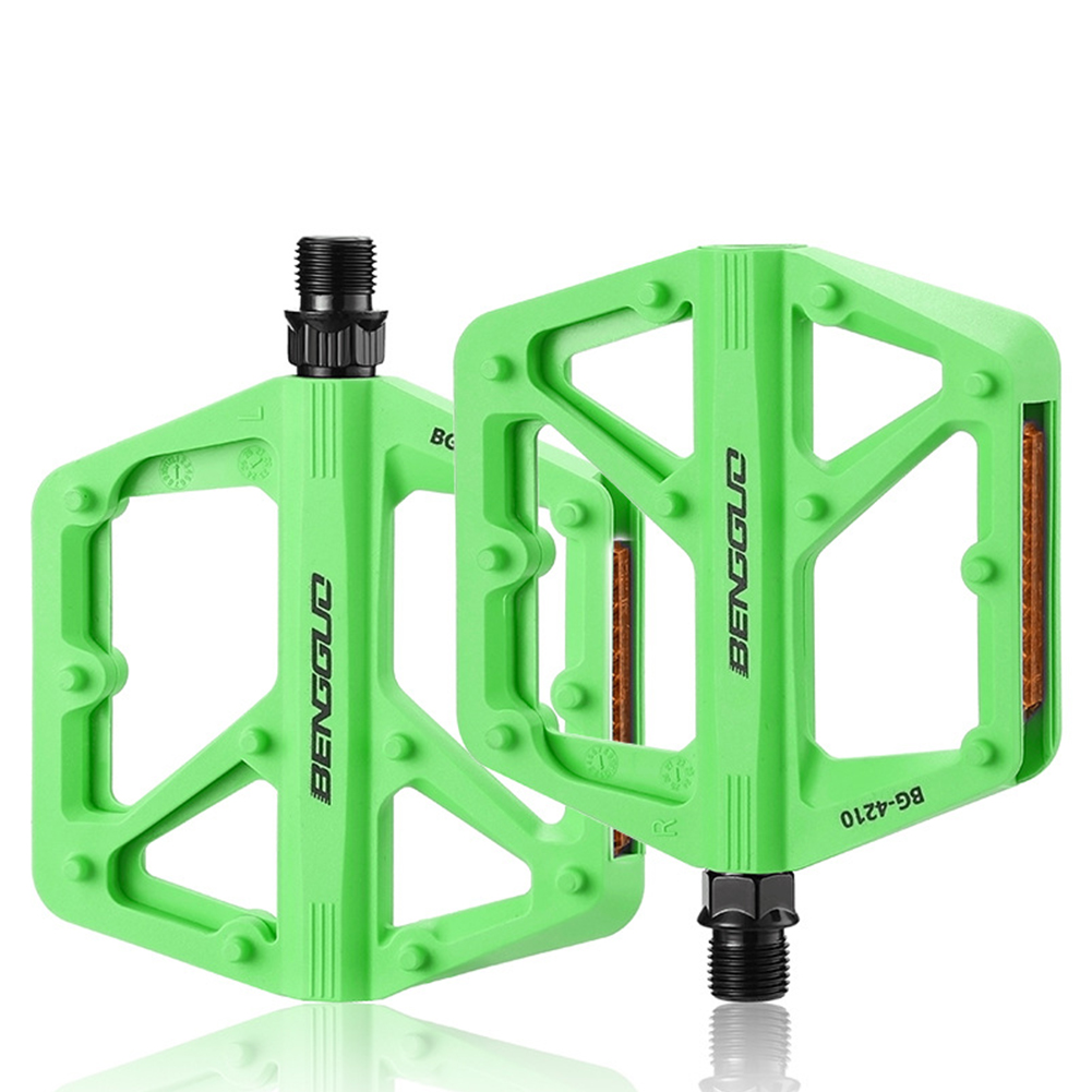 Pedales de bicicleta con doble rodamiento DU, plataforma de Pedal de bicicleta ultraligera de nailon, Pedal de bicicleta de montaña, piezas de pedales planos antideslizantes para MTB: Verde
