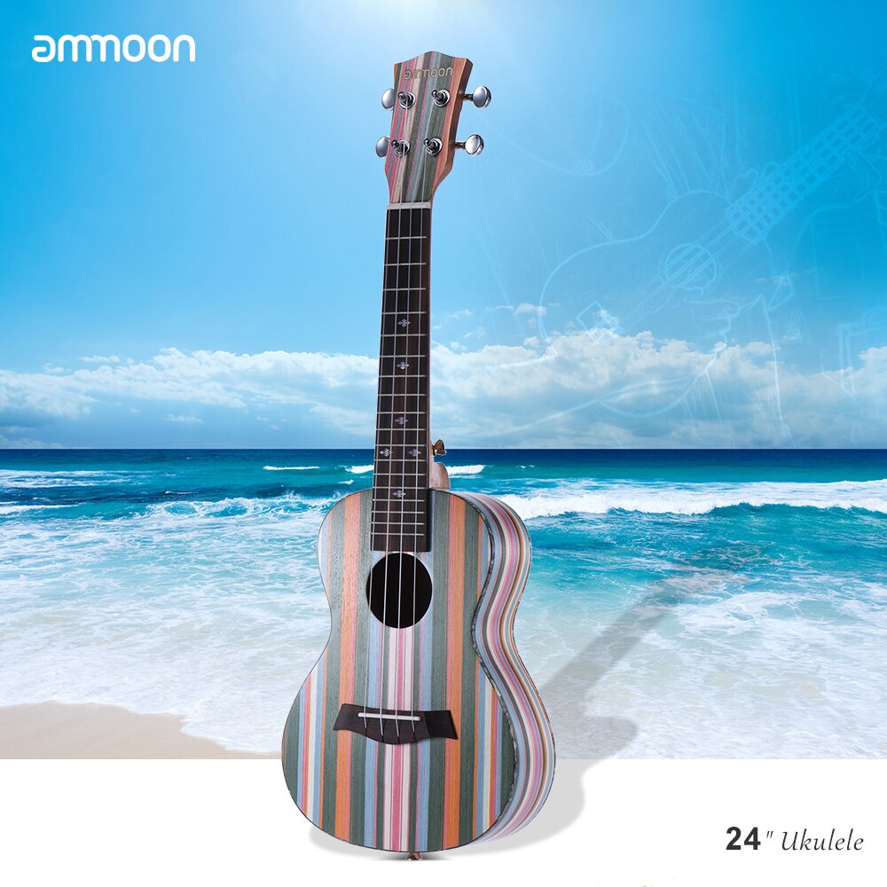 Ukelele Soprano acústico ammoon de 24 ", 18 trastes de madera, cuello Okoume, diapasón de palisandro,