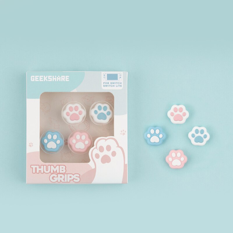 Capuchon de poignée en forme de patte de chat en Silicone, housse de protection pour manette de Nintendo Switch JoyCon NS Lite: Pink Blue