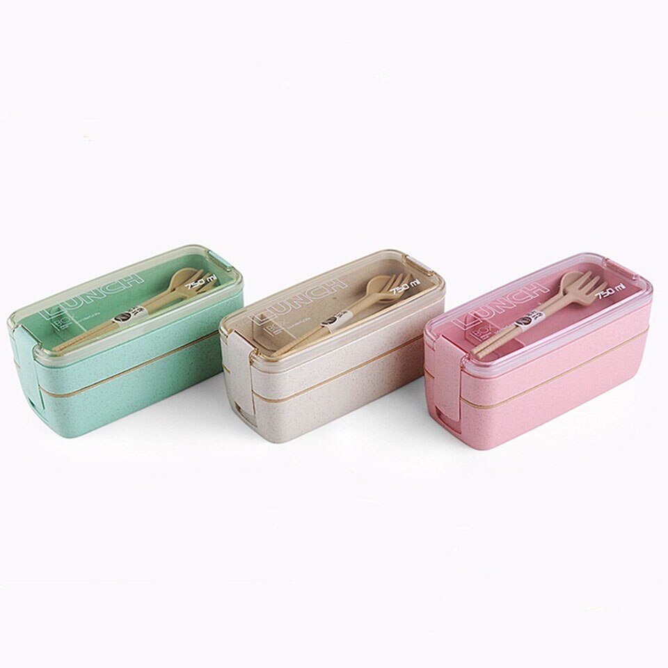 750ml 2 Layers Eco-Friendly Lunch Box Wheat Straw Material Bento Box Microwavable Dinnerware Lunchbox Leakproof Food Container