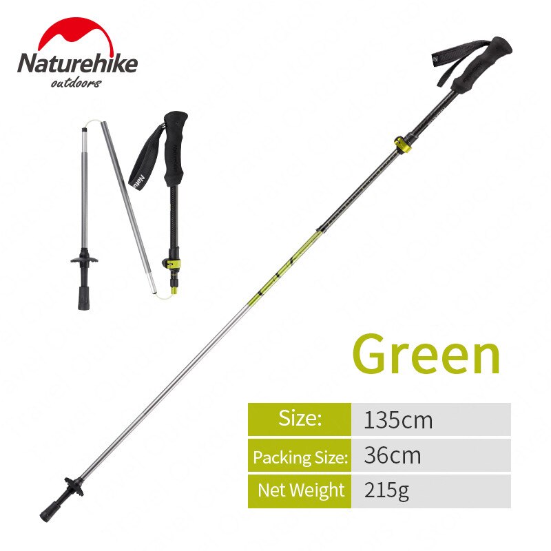 Naturehike Walking Stick Folding Ultraligh Portable Telescopic Hiking Stick Straight Handle Trekking Pole Climb Stick NH17D005-D: Green