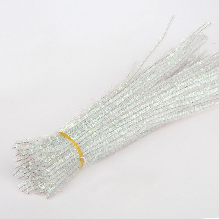 100pcs 30cm Glitter Chenille Stems Pipe Cleaners Plush Tinsel Stems Wired Sticks Kids Educational Toys DIY Craft Supplies: White