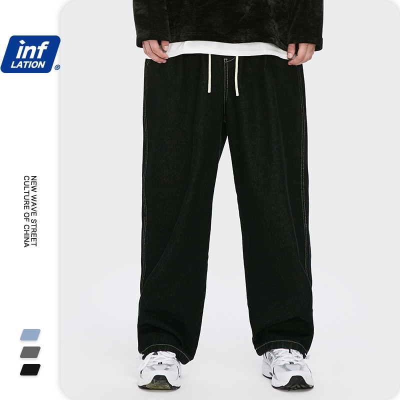 Inflation sorte jeans herre stil elastisk talje stretch lige denim bukser mænd hip hop bukser 3229w