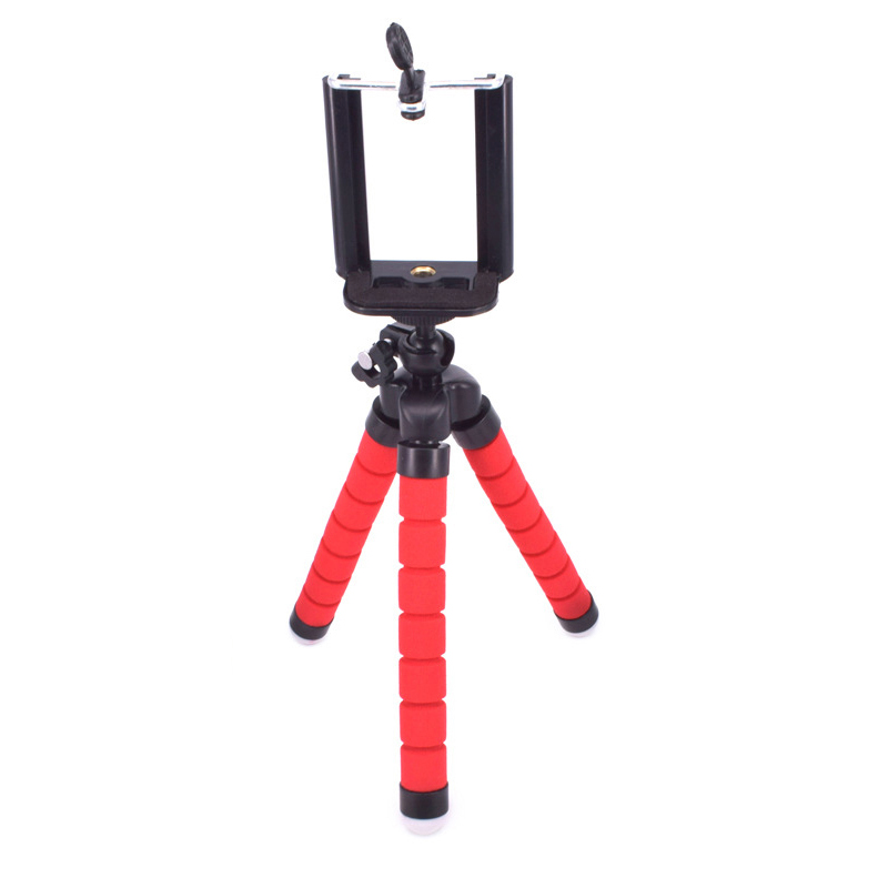 Mini Flexibele Spons Octopus Statief 360 ° Verstelbare Reizen Draagbare Camera Stand-Compatibel Met Mobiele Telefoons, Sport Camera: Red-phone clip