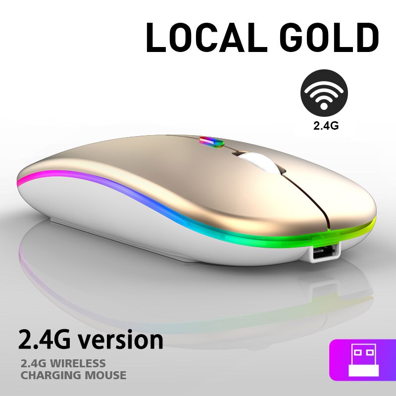 Bluetooth Wireless Mouse for PC Laptop IPad Tablet MacBook with RGB Backlight Ergonomic Silent USB Rechargeable Wireless Mice: 2.4G Gold