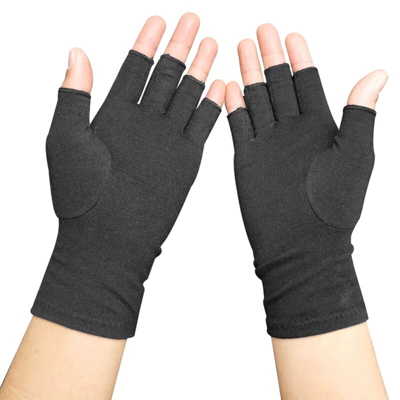 Hommes et femmes demi doigt sport Compression gants léger respirant récupération sport Handwear coton Spandex: Black / M