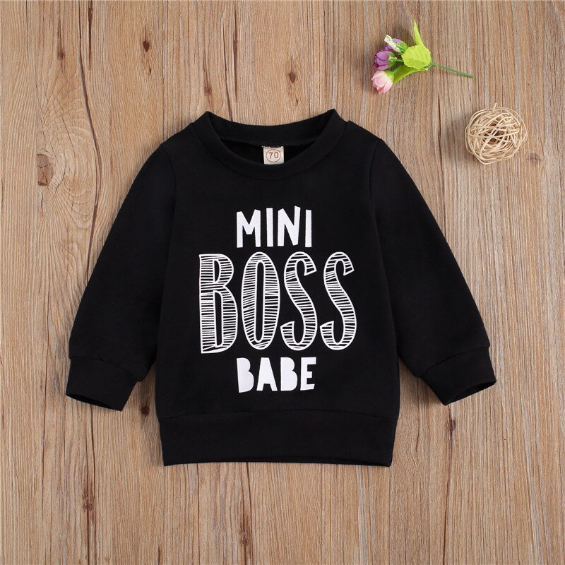 Sweat à capuche à col rond et manches longues pour enfants, haut pour garçons et filles, avec lettres imprimées, 0-3T: 1 / 3T