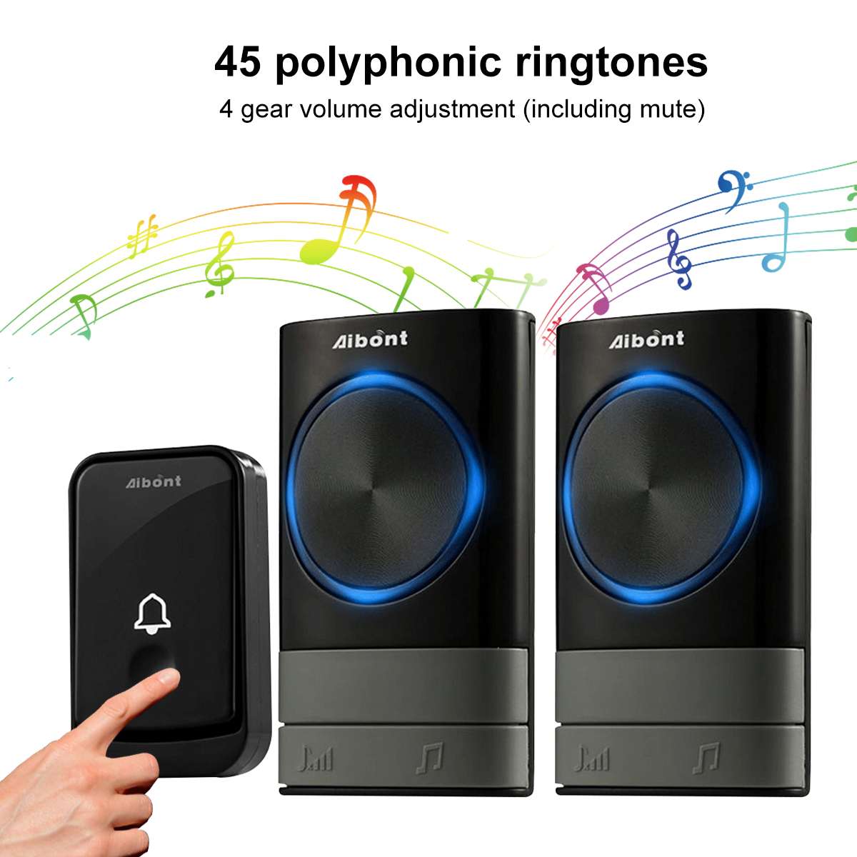 Wireless Doorbell Waterproof 200M Remote Intelligent Bell Chime Smart Door Bell Battery 2 Receiver 45 Songs Calling Bell