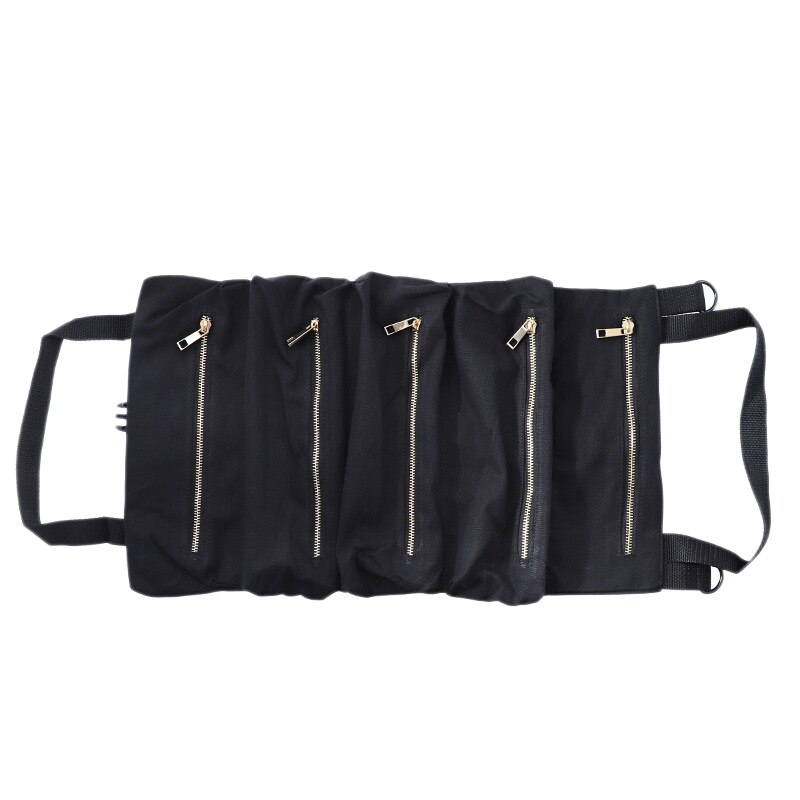 Multi-Purpose Tool Roll Up Tas Moersleutel Roll Pouch Canvas Tool Auto Ehbo-kit Opknoping Tool Rits Carrier tote: Black