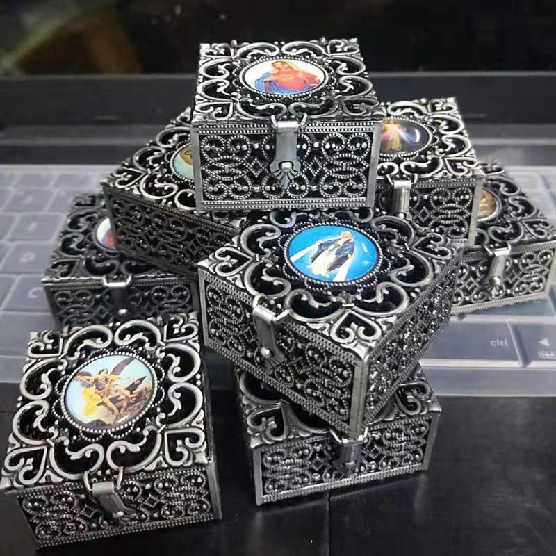 Rozenkrans Kralen Box Ketting Metalen Christian Katholieke Religieuze Sieraden Case Organizer