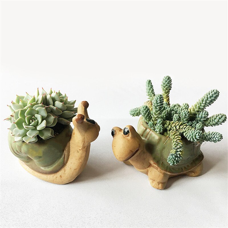 Mini maceta de cerámica con forma de Animal para plantas suculentas, maceta con forma de caracola, Tortuga, erizo, Caracol, para decoración de jardín y hogar